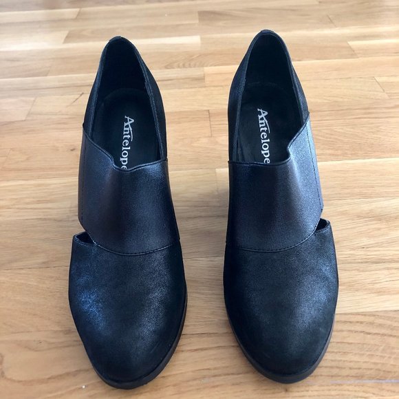 *ANTELOPE* Genuine Leather 903 Hi Banded Block Heel Black Shoes - Size 6.5 - Picture 2 of 16